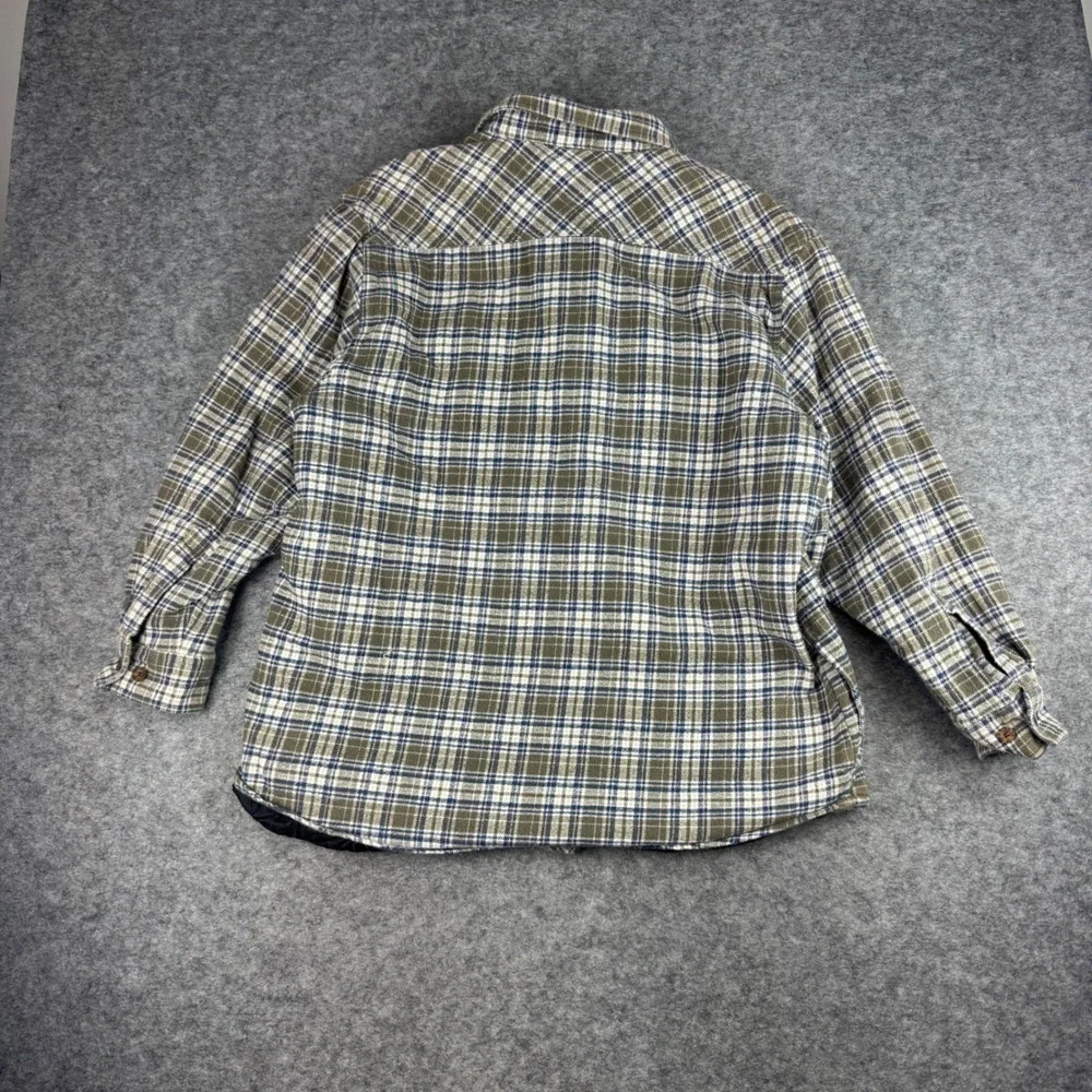 Levi Strauss Mens XL Quilted Lined Flannel Shirt Jacket Shacket Plaid Green Blue